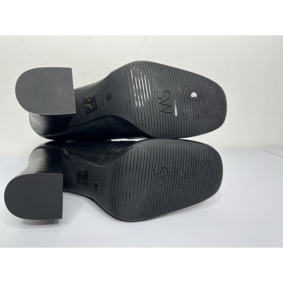 Stuart Weitzman Curveblock 100 Square Leather Bootie Sock Black Size 11 & 11.5 - Picture 13 of 15